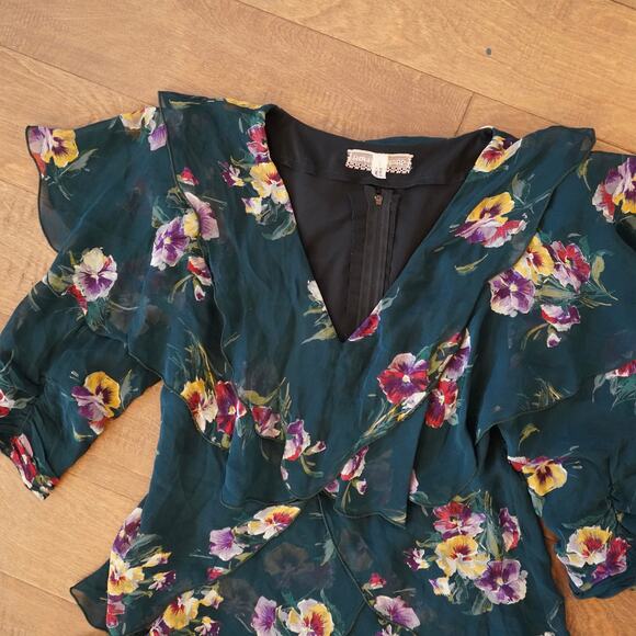 VTG Holly Harp Ruffled Tiered Floral Midi Layered Dress Green Womens Size Small - Picture 3 of 7